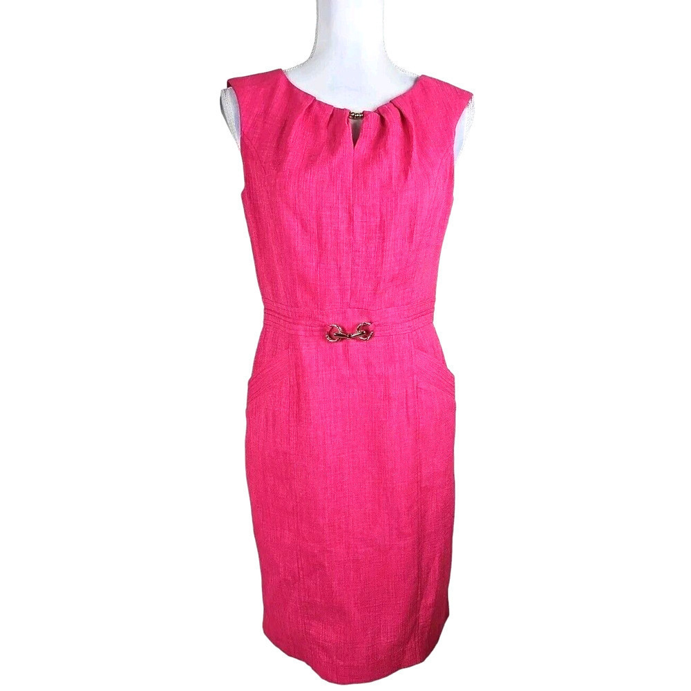 Ellen Tracy ~Woman Size 4~ Reach Pink Sleeveless Shift Lined Dress Pockets NEW.